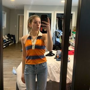 Free People Striped Tank top!! Size XS, 100% cotton. Love how bright it is!!